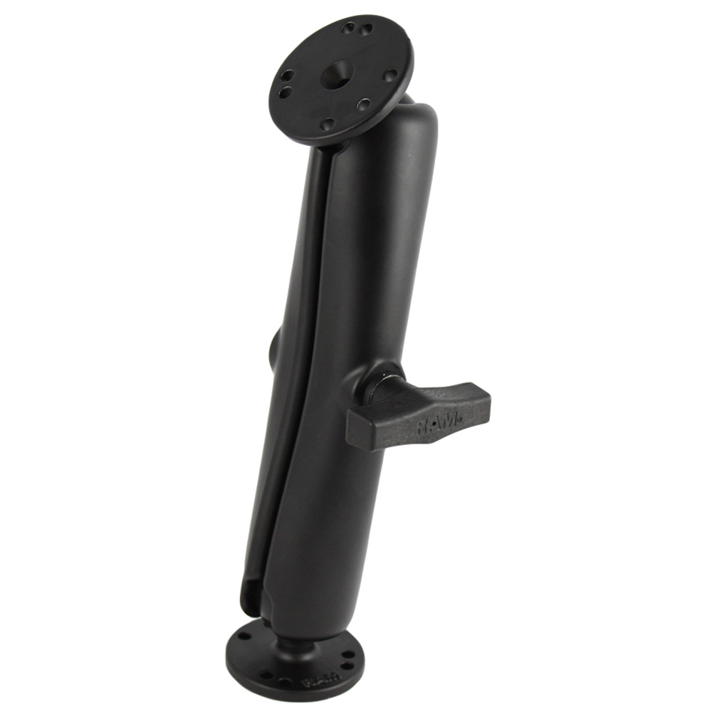 RAM MOUNT BALL MOUNT W/LONG DOUBLE SOCKET ARM & 2-2.5" ROUND BASES W/AMPS PATTERN