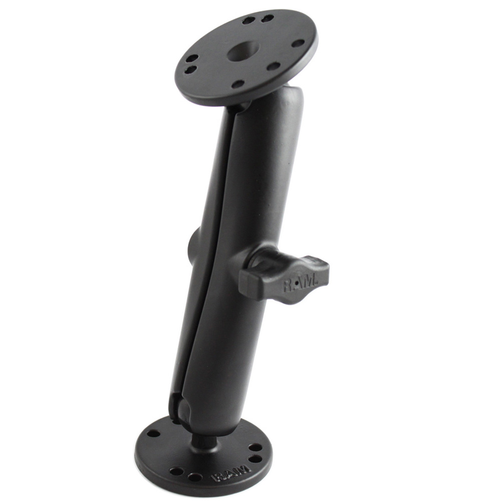 RAM MOUNT 1" DIAMETER BALL MOUNT W/LONG DOUBLE SOCKET ARM & 2/2.5" ROUND BASES, AMPS HOLE PATTERN (7-5/16" LENGTH)