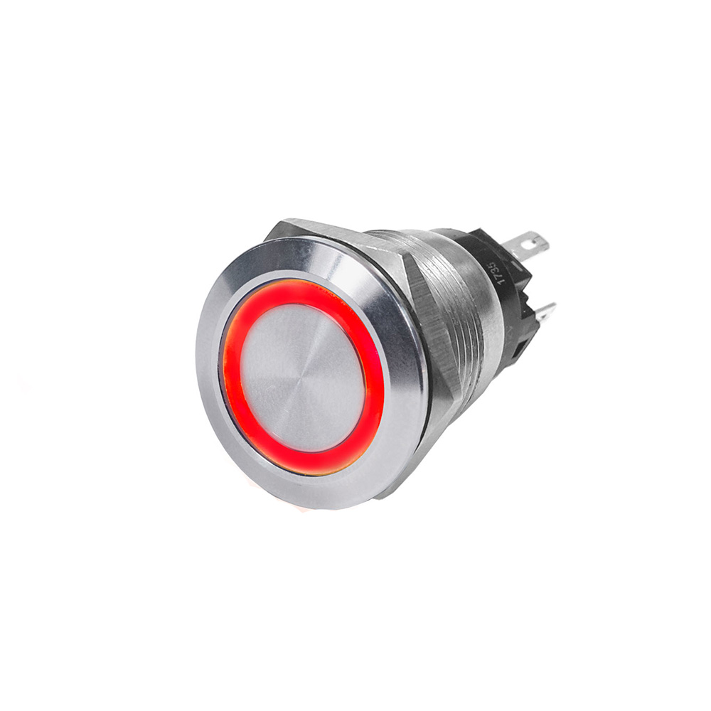 BLUE SEA 4163 SS PUSH BUTTON SWITCH, OFF-(ON), RED, 10A