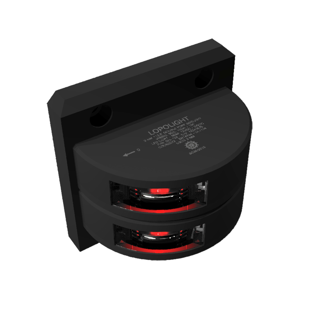 LOPOLIGHT SERIES 301-102, DOUBLE STACKED PORT SIDELIGHT, 3NM, VERTICAL MOUNT, RED, BLACK HOUSING