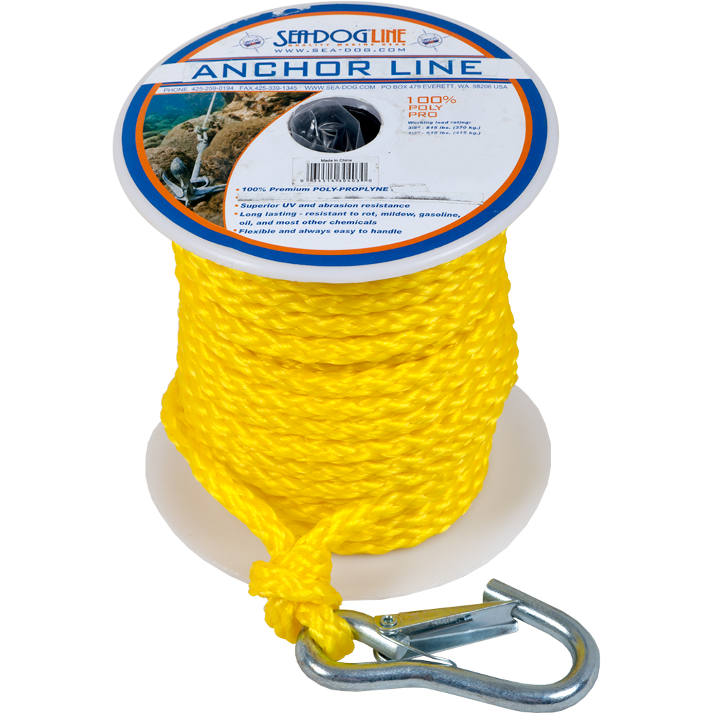 SEA-DOG POLY PRO ANCHOR LINE W/SNAP, 3/8" X 100', YELLOW