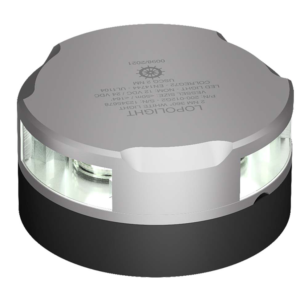 LOPOLIGHT SERIES 200-012, ANCHOR LIGHT, 2NM, HORIZONTAL MOUNT, WHITE, SILVER HOUSING, 6M CABLE