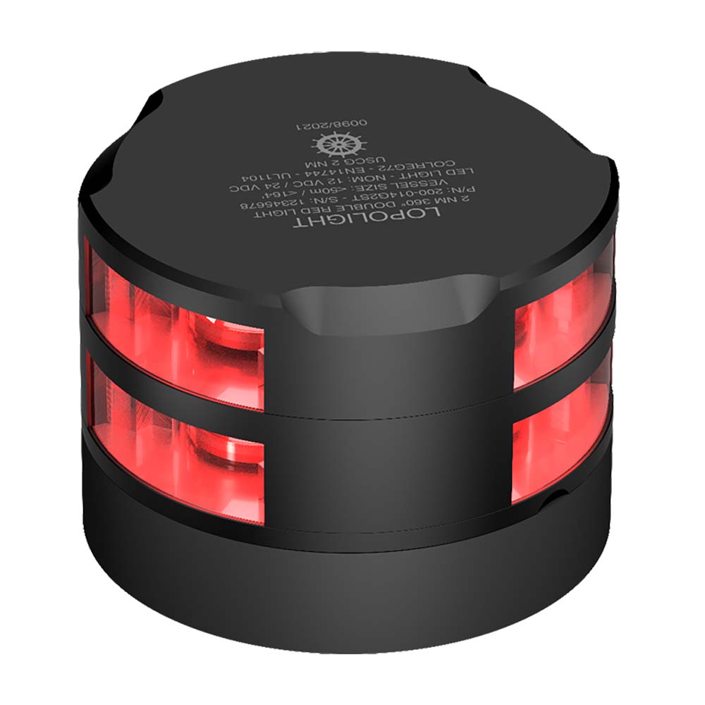 LOPOLIGHT SERIES 200-014, DOUBLE STACKED NAVIGATION LIGHT, 2NM, HORIZONTAL MOUNT, RED, BLACK HOUSING