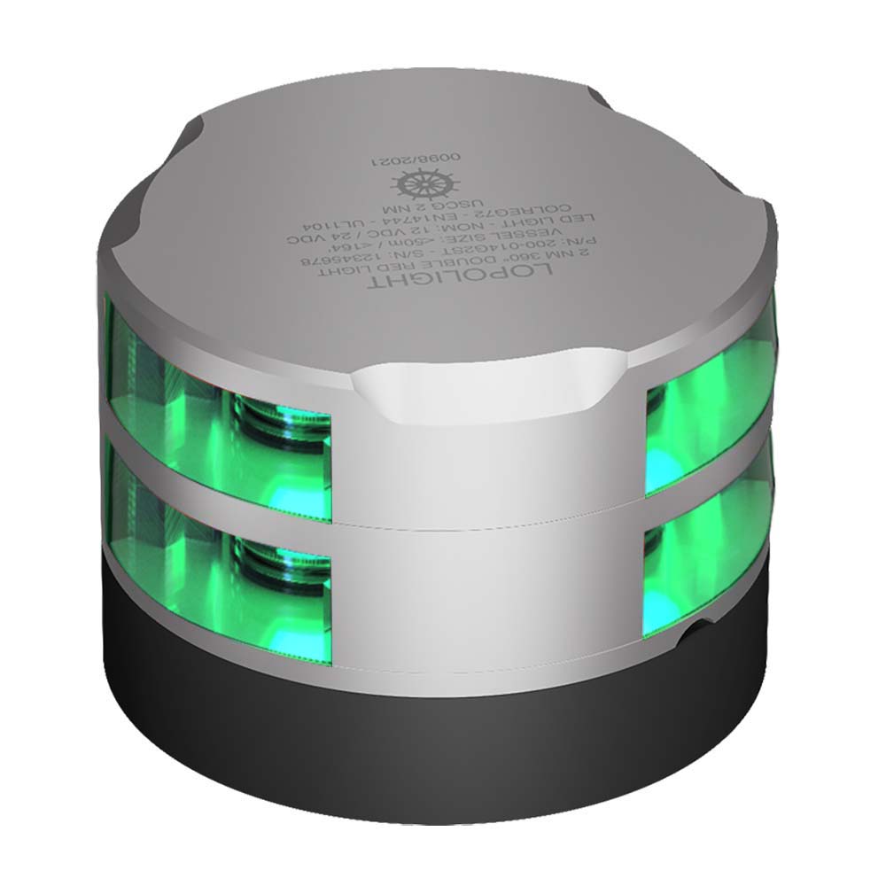 LOPOLIGHT SERIES 200-015, DOUBLE STACKED NAVIGATION LIGHT, 2NM, HORIZONTAL MOUNT, GREEN, SILVER HOUSING