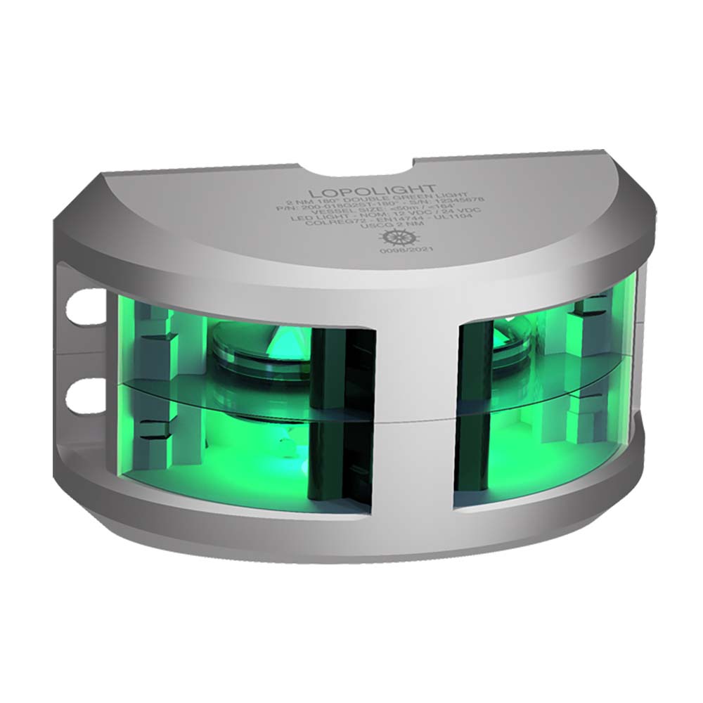 LOPOLIGHT SERIES 200-018, DOUBLE STACKED NAVIGATION LIGHT, 2NM, VERTICAL MOUNT, GREEN, SILVER HOUSING