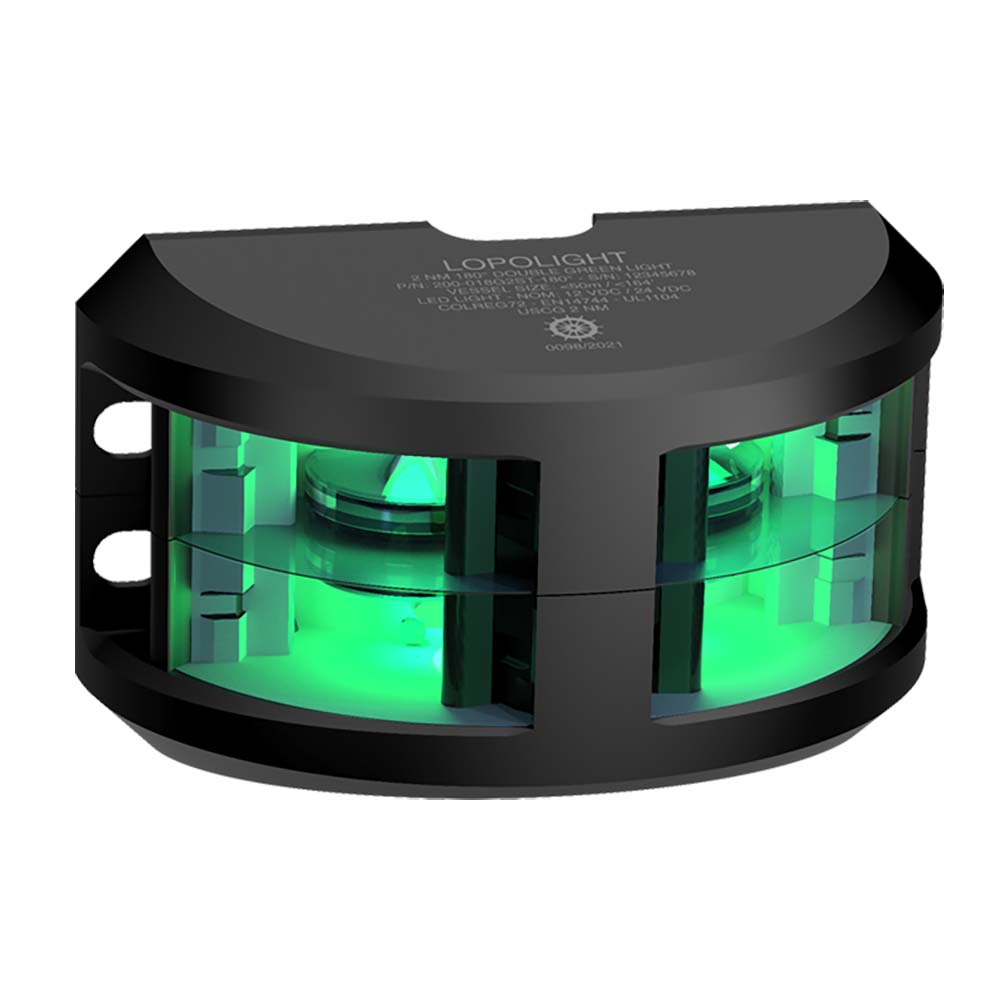LOPOLIGHT SERIES 200-018, DOUBLE STACKED NAVIGATION LIGHT, 2NM, VERTICAL MOUNT, GREEN, BLACK HOUSING