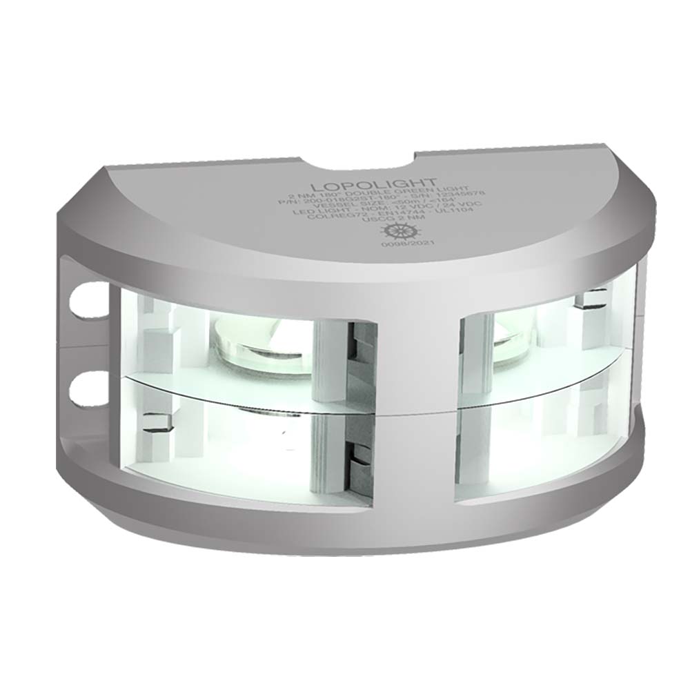 LOPOLIGHT SERIES 200-024, DOUBLE STACKED NAVIGATION LIGHT, 2NM, VERTICAL MOUNT, WHITE, SILVER HOUSING