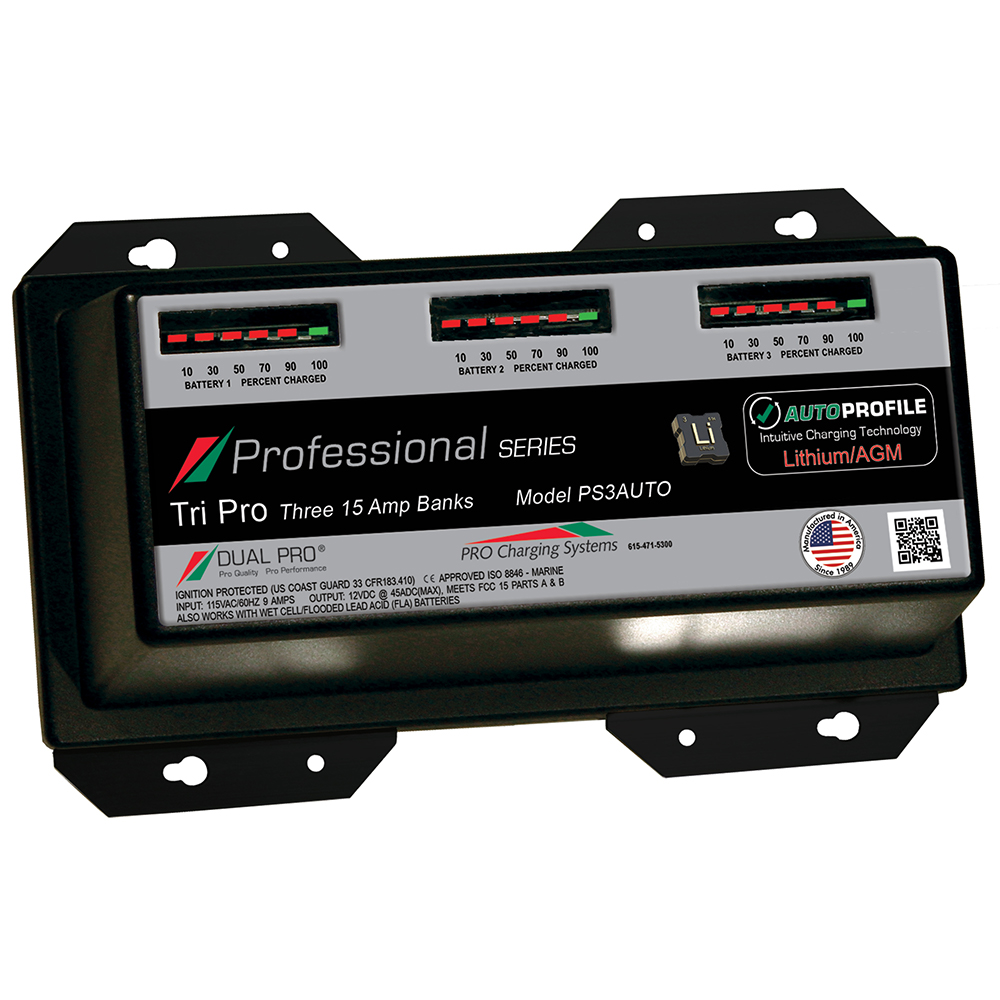 DUAL PRO PS3 AUTO 15A, 3-BANK LITHIUM/AGM BATTERY CHARGER